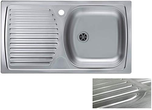 VBChome Edelstahlspüle 78 x 44 cm Satinstruktur Spülbecken Einbauspüle mit Hahnloch Abtropffläche Links Camping Küchenspüle Ablaufgarnitur fi 71