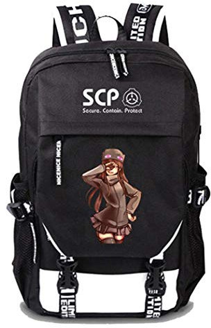 WANHONGYUE SCP Anime Cosplay Rucksack Schultasche Laptop Backpack mit USB-Ladeanschluss Schwarz / 22