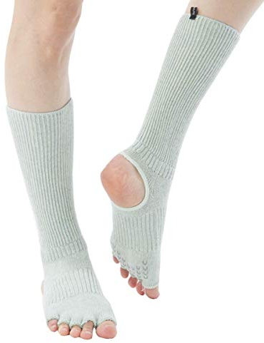 Knitido Plus Nodoka, Wadenlange Stulpen für Yoga und Pilates, mit Zehen und Antirutsch, Größe:35-38, Farbe :Gardenia (61)