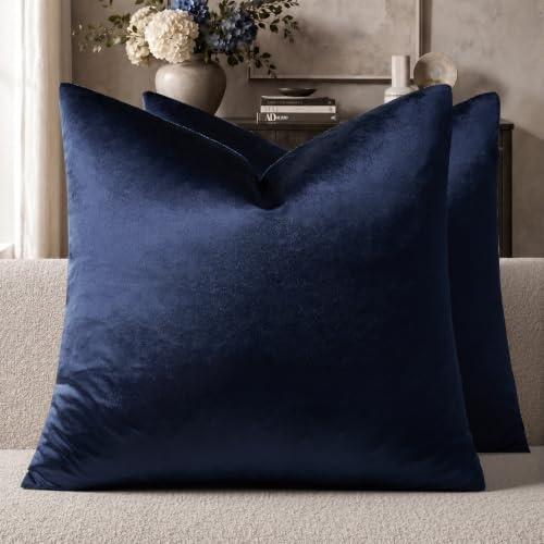 GIGIZAZA Dekorativer Couch-Kissenbezug, Set mit 2 Sofakissen, 45,7 x 45,7 cm, blau, quadratisch, Bauernhaus-Samt-Wurfkissen