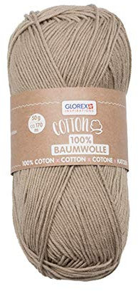 Glorex 5 1004 14 - Cotton 100 % Baumwolle, vielseitig einsetzbar zum Stricken, Häkeln und Basteln, sehr gute Qualität, weich und waschbar, 50 g, ca. 170 m, beige