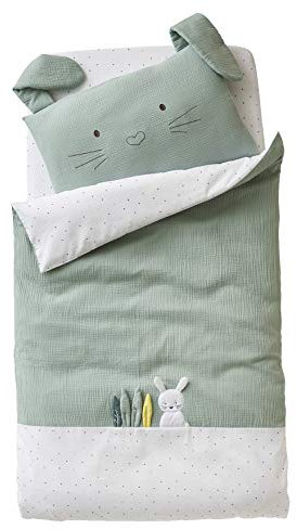 Vertbaudet Baby Bettbezug,Green Rabbit mit Musselin grün 100X120