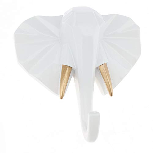 Kepfire Wall Mounted Resin Hook Animal Elephant Head White Mural Crafts Home Living Room Bedroom Crafts Decoration Hanging Coat Towel Jewelry Key Cap Rack