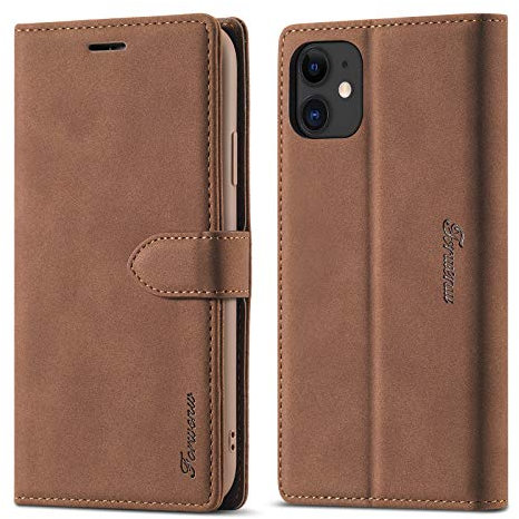 LOLFZ Case for iPhone 11, Vintage Leather Wallet Case Card Holder Kickstand Magnetic Closure Flip Case Cover Compatible with iPhone 11 (6.1 Inch) - Brown