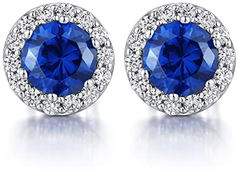 Ohrstecker Damen Silber 925 Zirkonia Ohrstecker cz Diamant Ohrringe blau Zirkonia Ohrringe Silber Halo Ohrstecker Ohrringe Saphir CZ Diamant Ohrringe Damen Weißgold überzogen Ohrstecker Diamant