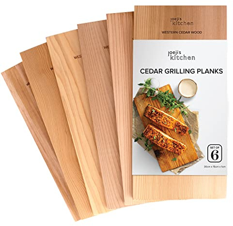 joeji's Kitchen Joejis Zedernholzbrett zum Grillen Set aus 6 (30 x 15cm) Grillbrett aus Zedernholz zum Grillen Lachsbretter zum Grillen für den Grill Grillbretter Zedernholz für rauchige Aromen