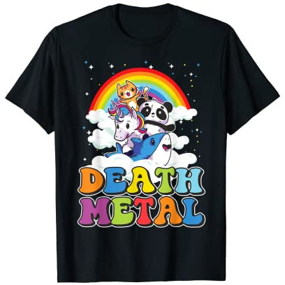 Retro Death Metal Cat Rainbow Unicorn Funny Heavy Metal T-Shirt