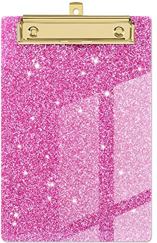 Piasoenc Acryl kleine Zwischenablage, Mode Glitter Zwischenablage, A5 Klemmbretter A5 Klemmbrett, niedlich Konfetti Klemmbretter für Kinder, Studenten, Lehrer, Frau, Künstler, Warmes Rosa