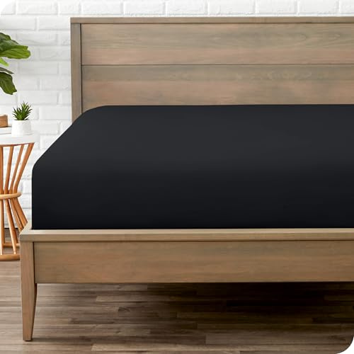 Bare Home Fitted Bottom Sheet Double Size - Premium 1800 Ultra-Soft Microfibre Sheet - Wrinkle Free - Deep Pocket - 38 CM/15 IN Deep - Double Fitted Sheet (Double, Black)