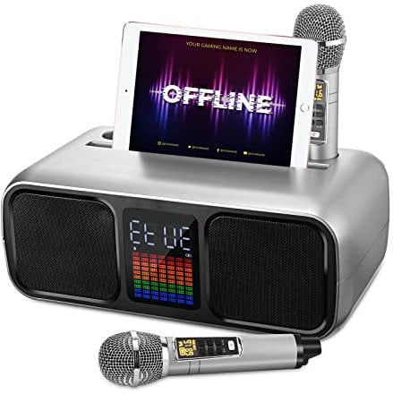 HIUYRFS Karaoke Maschine, Karaoke Set Tragbare Kinder mit 2 Drahtlosen Mikrofonen, LED-Licht, Musikbox PA-System für Heimparty, Meeting, Hochzeit, Picknick, Gifit