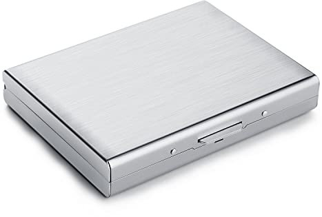 Porte-cartes de crédit RFID fin en métal pour cartes de crédit et cartes de visite en acier inoxydable rigide pour homme et femme, Argenté, Lot de cartes