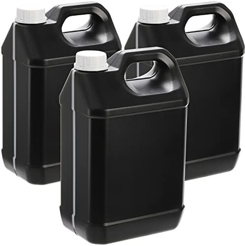 Hacaroa 3 Pack Plastic Engine Oil Jugs with Lid, 4 L F-style Storage Container with Ergonomic Handle, Black Empty HDPE Bottle Jug for Motor Oil, Bleach, Detergent, Lubricant