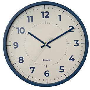 Fisura – Reloj de Pared Original Azul. Reloj de Cocina Moderno. Reloj de Pared Azul y Blanco. 30 centímetros de diámetro. ABS y Cristal. 1 Pila AA