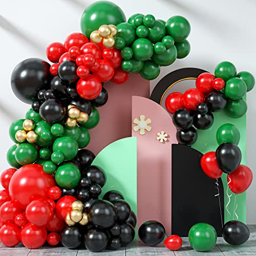 Teslite 126 PCS Balloon Arch Garland Kit, Red Green Black Balloon Arch Kit Metallic Gold Balloons, Red Black Dark Green Helium Latex Balloons Kids Birthday Christmas New Year Party Decorations