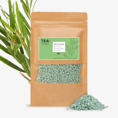NEOMANN waxing beads for hair removal 500g in Tea Tree fragrance - Hard wax for painless hair removal - for all wax warmers and whole body, face, bikini area.