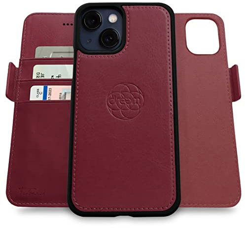 Dreem Fibonacci kompatibel mit iPhone 13 Brieftaschen-Etui / 2-in-1 stoßfestes Etui und abnehmbares Folio aus veganem Leder, MagSafe-kompatibel, RFID-Schutz [Burgundisch]