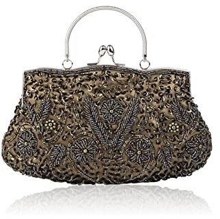 CORIOS Bolsa de Noche para Mujer Vintage Floral con Cuentas Clutch Embrague de Lentejuelas Bolsos de Fiesta Bolso de Boda Elegante Bolso de Hombro para Lujoso Fiesta de Graduación Banquete Verde