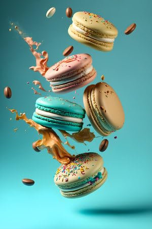 adrium Poster-Bild 40 x 60 cm: Illustratives 3D-Design von bunten Makronen. Spezialität der französischen Küche. Generative KI. (196357454)