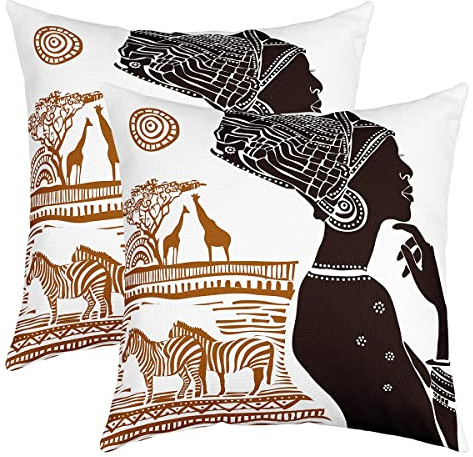 Afrikanische Frau Kissenbezüge 50x50cm 2er Set Kissenbezüge Weiche afrikanische Muster Kissenbezug Kissenhülle Sofakissen Ethnische Afro Dekor Sofakissen Couchkissen für Sofa