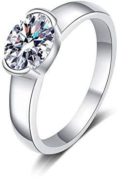 Verlobungsring Damen 925 Silber, Verlobungsring Oval Weiss Moissanite 1.5ct Größe 45 (14.3) Komfort Fit