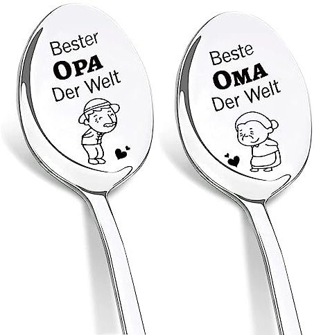 DIKARYA Oma und Opa Geschenke, 2er Kaffeelöffel mit Gravur, Beste Oma und Opa Der Welt, Personalisiert Geschenk für Oma, Geschenk für Opa von Enkel, Geburtstagsgeschenk Goldene Hochzeit für Großeltern