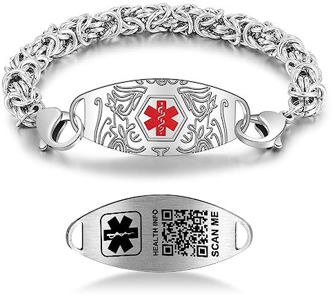 THELUCKYTAG Medizinische Armbänder Männer Frauen mit QR Code Medizinische Alert ID Armbänder Titanstahl Armband Passt Handgelenk Up 8''-10'' Mehr Raum Benutzerdefinierte Notfall medizinische ID Info