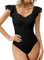 Missufe Women's Summer Elegant Short Sleeve Body Tops Square Neck Tops, black, L