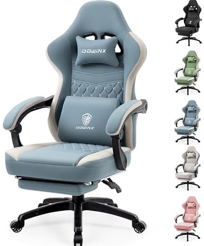 Dowinx Fabric Gaming Chair with Pocket Spring Cushion - Massage, Ergonomic PC & Office Chair - Blue, 150 kg Capacity