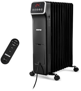 Geepas 2500W Digital Oil Filled Radiator, 11 Fin – Energy Efficient Electric Heater with LED Display, Built-in Timer, 3 Heat Settings, Low Running Cost and Remote Control – 2 Year Warranty, Black