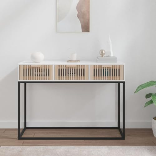 Homgoday Table console blanche 105 x 30 x 75 cm Bois multicouche et fer, table de salon moderne, table basse, table de salon, table basse pour bureau chambre h