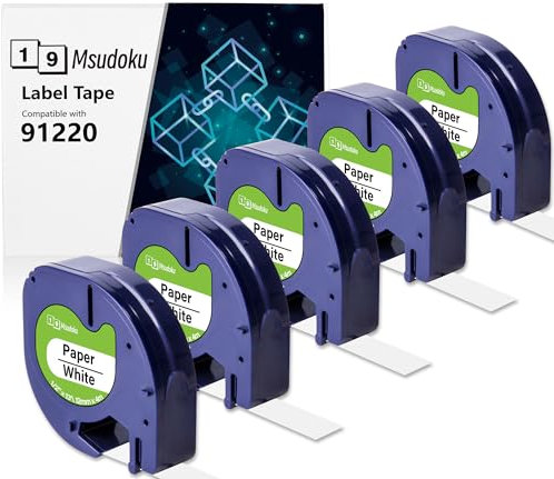 5x Msudoku 91220 Kompatibel mit Dymo Letratag Etikettenband 12mm x 4m Weiß Papier 91200 S0721520 Etiketten für Dymo Letratag XR LT100H LT100T 200B XR XM QX50