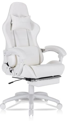 HOMRACER gaming chair,Computer chair,Ergonomic desk chair,Massage chair, Office chair for home,360°- Swivel seat,Linkage armrest,High back,Present(Classic White)