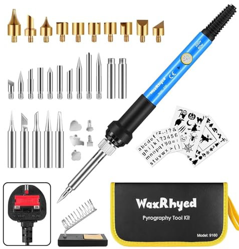 WaxRhyed Wood Burning Kit 40Pcs, Pyrography Pen and Soldering Iron Kit 60W with Adjustable Temperature and ON/Off Switch, Professional Wood Burner Pen Tool, Creative Tool Set Suitable for Beginners
