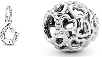 PANDORA Glückshufeisen Charm-Anhänger, Sterling-Silber799157C01 & All Over-Herzen Charm Sterling-Silber 11 x 11 x 10,7 mm (T/H/B)