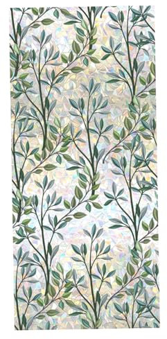 Privacy Stained Glass Window Film - Green Vines Leaves Decorative Double Sided Opaque Non-Adhesive Static Cling for Summer 40 * 100cm