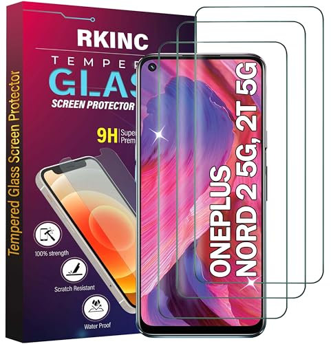 RKINC 3 Stück, Panzerglas Schutz Glas für OnePlus Nord 2 5G, Nord 2T 5G, Panzer HD Displayschutzfolie, 0,33 mm kratzfest, splitterfrei, blasenfrei, lebenslangeGarantie