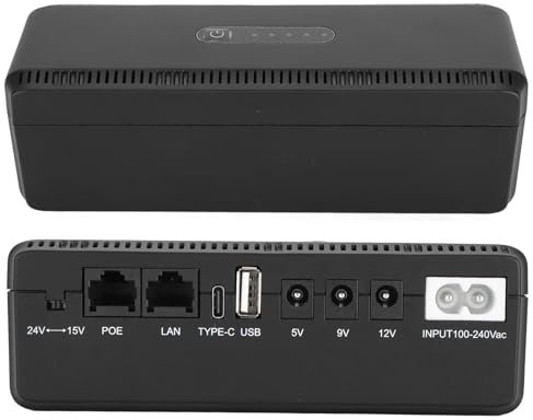 Fockety USV Batterie Backup, 10400 MAh Unterbrechungsfreie Stromversorgung für Überwachungskameras, 5 V, 9 V, 12 V, 15 V, 24 V USB Schutz mit Batterie Backup Versorgung für Router Modem