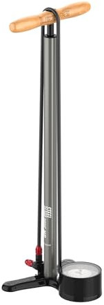 LEZYNE Steel Floor Drive 3.5 High Pressure Bicycle Floor Pump with 3.5 Analog Gauge - Durable 220 PSI Tire Air Pump for Road/Track Bikes - ABS-1 Pro Chuck Fits Presta & Schrader Valve - Flat Gray
