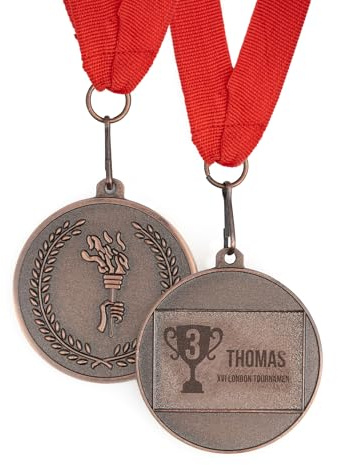 Wanapix | Medaglia Personalizzata | Medaglie Premiazioni | Medaglie Metallo Inciso - Bronzo | Bambino e Adulto | Nastro Rosso | 5ø cm | Coppa