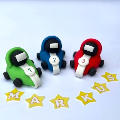 Edible Racing Cars Toppers - 3D Sugar Fondant Figure - Kids Birthday Decorations - Handmade Present (cars + name)