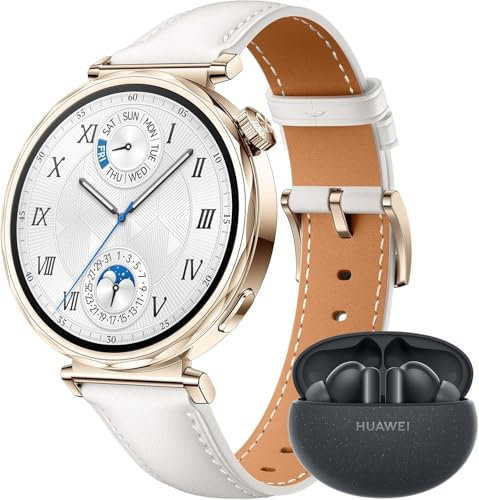 HUAWEI Watch GT 5 41mm Montre Connectée Blanc(Cuir) + FreeBuds 5i, Design aux Lignes épurées, Nouvelle expérience de Course à Pieds et de Cyclisme, Suivi de la santé, Jusqu'à 7 Jours d'autonomie