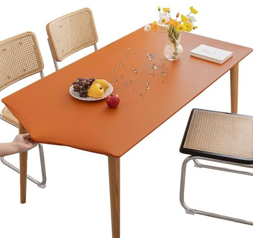 Mateju Rechteckig Tischdecke Outdoor Wetterfest, Wasserdicht PVC Gartentischdecke Abwaschbar Wischbare Gummiband Tischdecke Elastisch Outdoor-Tischdecken Eckig Wetterfest (90x150cm,Orange)