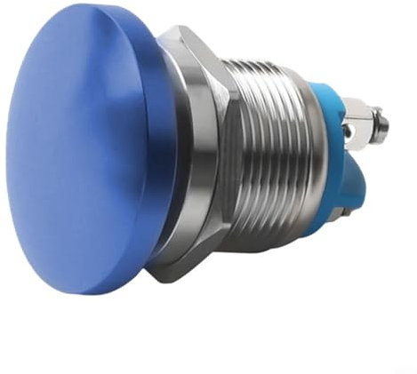 Interrupteur à bouton poussoir à tête champignon 22 mm, 1NO, réinitialisation automatique, pieds à vis, coque en acier inoxydable (bleu)