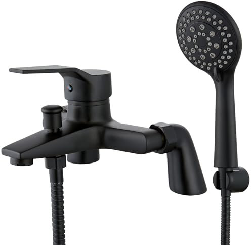 Eovem Badewannenarmatur mit Brauseaufsatz Messing Einhebel Bad Dusche Mischbatterie Eckig Schwarz Badewanne Badewannenarmatur 180mm