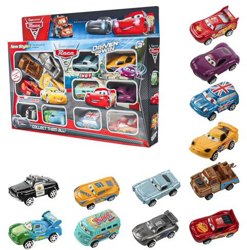 TIVUNORON 12Pcs Lightning Car Spielzeug, Spielzeugauto Set, Mini Racers Jungen Spielzeug, Cartoon Auto Set, Geburtstag Party Überraschung, Geschenk für Kinder ab 3 Jahren