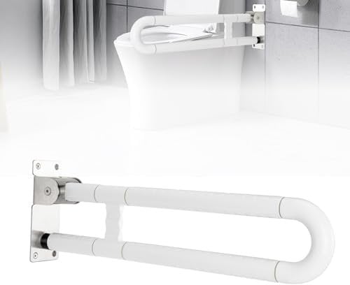 DFENG WC Haltegriff Klappbar Toilettengriff, Aufstehhilfe Toiletten Wandstützgriff, Klappgriff Toilette Handläufe Klappbar Toilet Handicap WC Griff für Senioren (Weiß, 60cm)