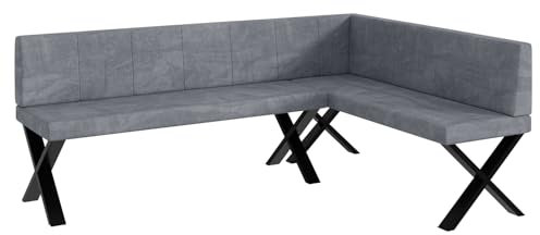 MEBLINI Eckbank für Esszimmer - Küchenbank - Essecke - Sitzecke Küche - Peter - X-Beine 142x196x87cm Rechts - Grau Samt