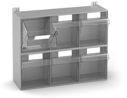 Fami - Pannello Porta Minuteria da Muro per Garage e Officina, 6 Cassetti Trasparenti Visual Box Visual Box, 2 Cassettiere Modulabili, Scaffale Porta Viti da Parete, Dimensioni: 60,2 x 22,5 x 50 cm