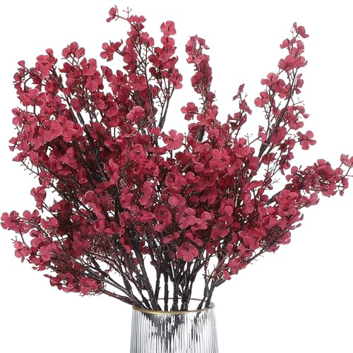PATIKIL Artificial Flowers, 6pcs European Fake Flowers DIY Bouquet Fake Floral for Home Garden Kitchen Decor Wedding Party Decoration Dark Red