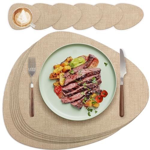 Tischsets und Untersetzer 6er Set Premium Tischset aus Leder-Imitat - Kunstleder Platzset abwaschbar und wasserdicht (Oval,Rosa)